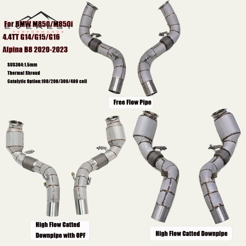 SS304 Exhaust Downpipe for BMW M850/M850i 4.4TT G14/G15/G16 Alpina B8 2020-2023 Catalyst with Heat Insulation Cover100/200 Cell