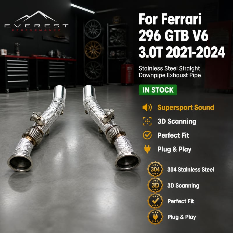 Stainless Steel Straight Dwonpipe Exhaust Pipe for Ferrari 296 GTB V6 3.0T 2021-2024 Supersport Sound