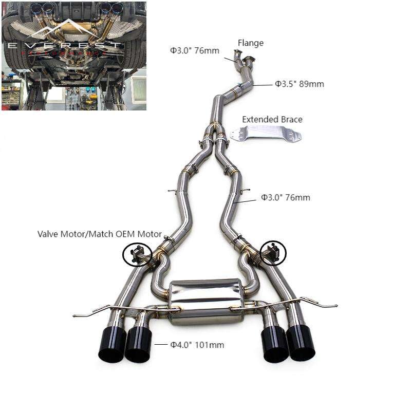 Racing Stainless Steel Valved Exhaust Catback for BMW G80 M3/M4 G82 G8X S58 Engine 3.5inch Single Exhaust Pipes With Bracket