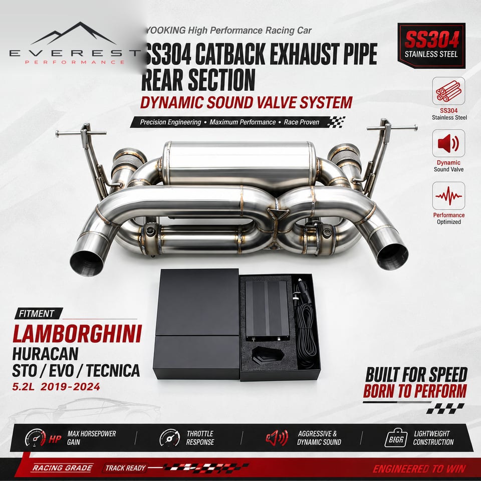 Racing SS304 Catback Exhaust Pipe Rear Section for Lamborghini Huracan STO/EVO/TECNICA 5.2L 2019-2024 Dynamic Sound Valve System