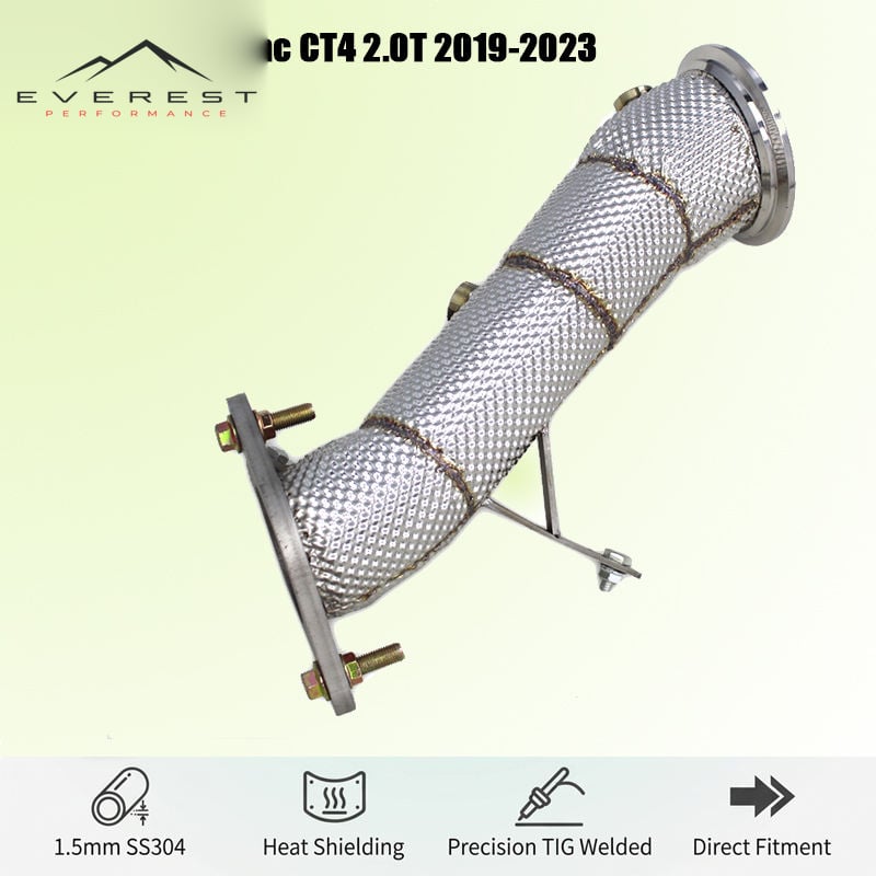 SS304 Exhaust Downpipe for Cadillac CT4 2.0T 2019-2023 With Heat Shield Free Flow Exhaust Pipe