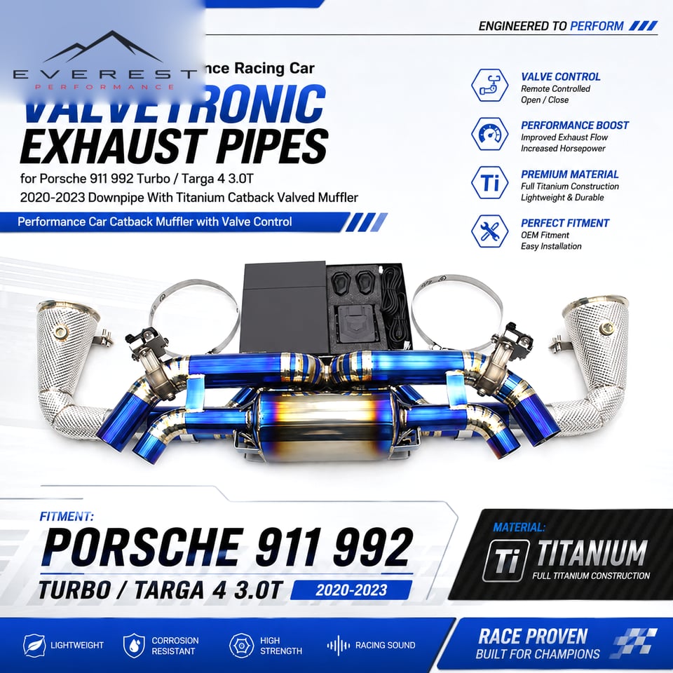 Racing Valvetronic Exhaust Pipes for Porsche 911 992 Turbo/Targa 4 3.0T 2020-2023 Downpipe With Titanium Catback Valved Muffler