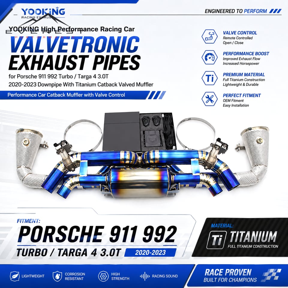 Racing Valvetronic Exhaust Pipes for Porsche 911 992 Turbo/Targa 4 3.0T 2020-2023 Downpipe With Titanium Catback Valved Muffler