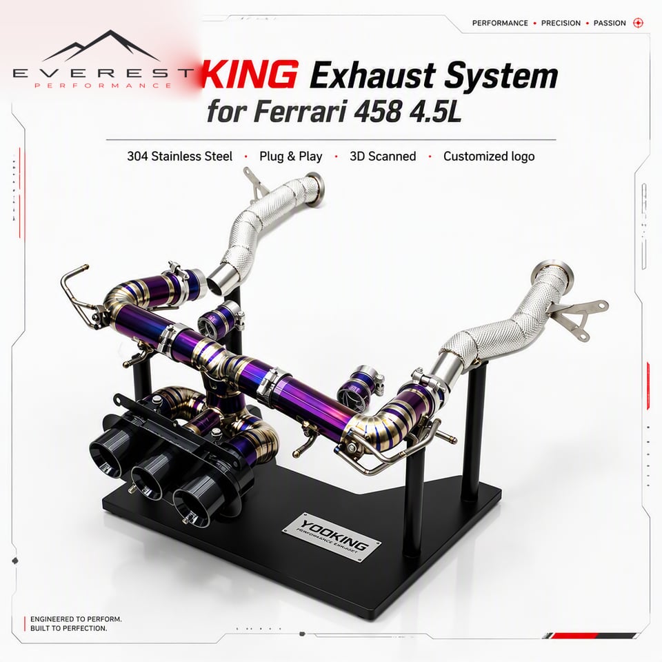 Valved Sport Exhaust System for Ferrari 458 4.5L 2011-2016 SS304 Exhaust Downpipe Titanium Rear Section with Triple Tips