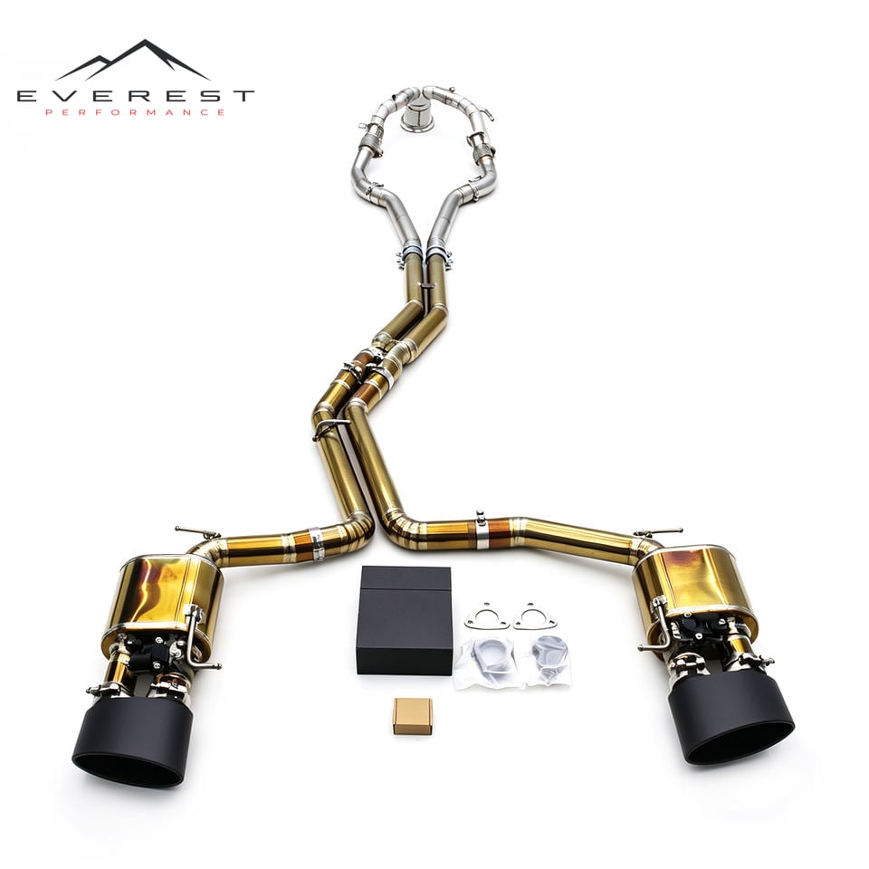 Direct-fit Downpipe Titanium Catback for Audi A6/A7 C8 3.0T 2012-2023 Heat Shield Test Pipe X-Pipe Exhaust Muffler With RS Tips