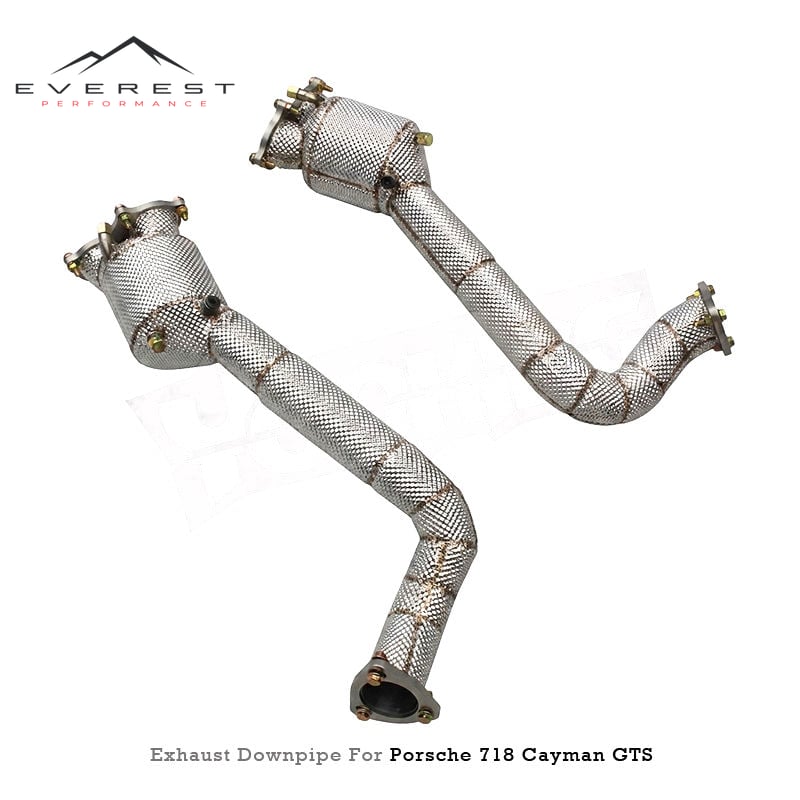 SS304 High Flow Catalyst Exhaust Downpipe for Porsche 718 Cayman GTS/GT4 4.0L 2018-2022 100/200/300cell With Heat Shield