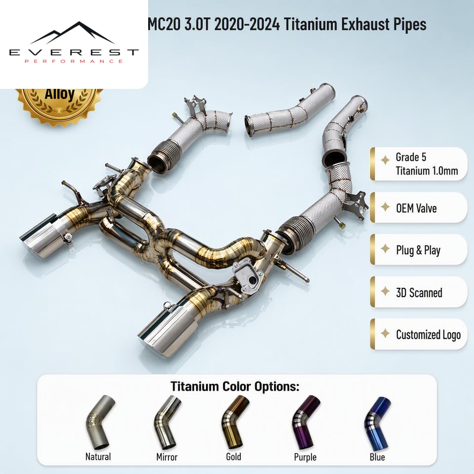 Titanium Catback Exhaust Pipes with SS304 Downpipe for Maserati MC20 3.0T 2020-2024 Racing With Valved Muffler