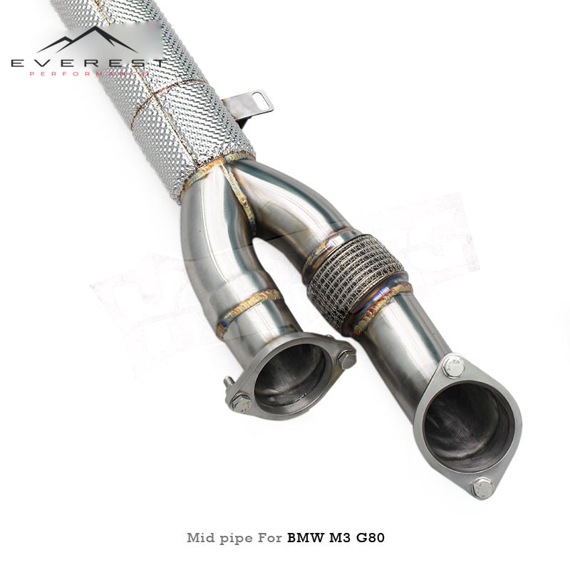 SS304L 3/3.5 Inch Mid Pipe for BMW M3/M4 G80/G82/G83/G8X 3.0T 2020-2023 with Heat Insulation Racing Exhaust Pipes