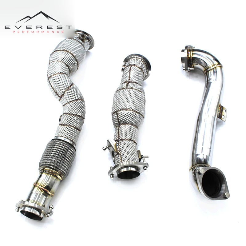 Catted Downpipe for BMW M3 M4 G80 G82 3.0T 100/200/300/400cell Catalyst Heat Shield Exhaust Race Cat Pipe