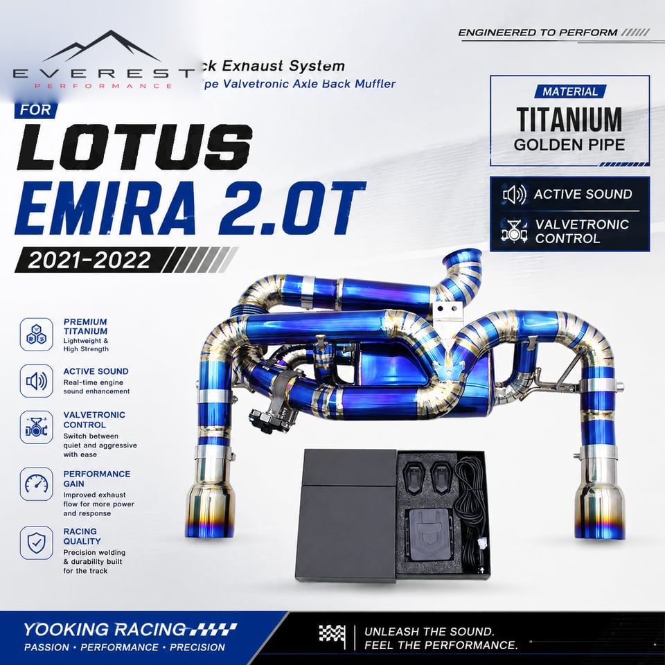 Racing Catback Exhaust System for Lotus EMIRA 2.0T 2021-2022 Active Sound Titanium Golden Pipes Valvetronic Axle Back Muffler