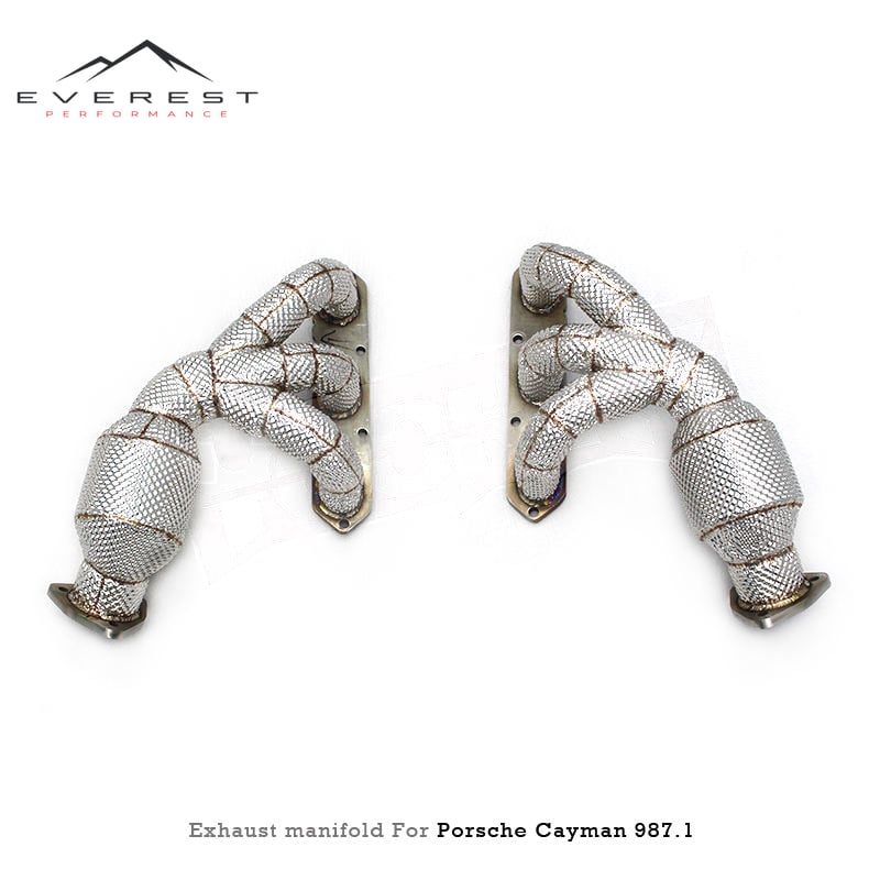 Racing SS304 Exhaust Manifold Pipes for Porsche 987.1 Boxster Cayman 3.4L 2004-2008 With Heat Shield Catalytic 100/200/300 Cell