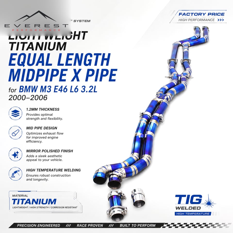 Racing Lightweight Titanium Equal Length Midpipe X Pipe for BMW M3 E46 L6 3.2L 2000-2006 Exhaust Pipes Sport Car