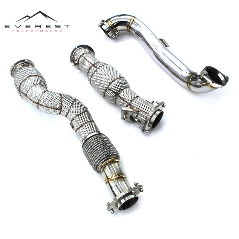 High Flow Exhaust Pipe for BMW M3 M4 G80 G82 3.0T 2019-2024 100/200/300cell Catted Downpipes With Heat Shield