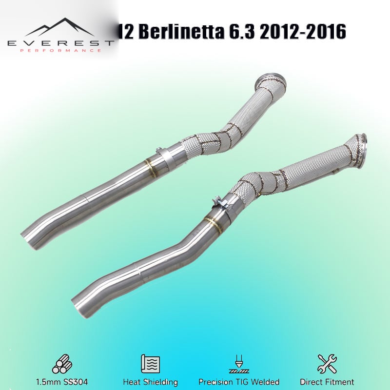 SS304 Exhaust Downpipe for Ferrari F12 Berlinetta 6.3 2012-2016 With Heat Shield Free Flow Downpipe