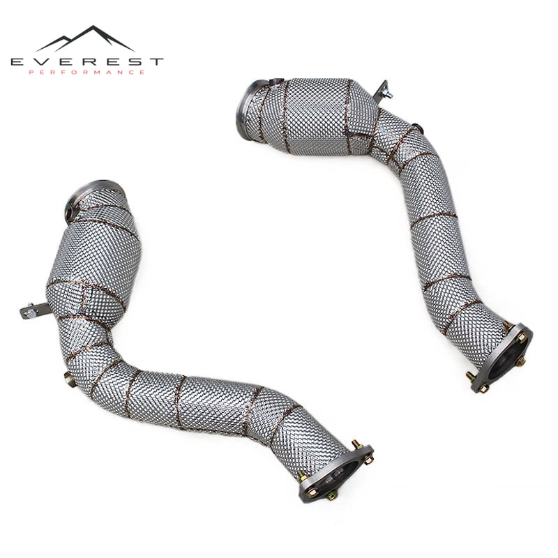 SS304 Exhaust Downpipe for Porsche Cayenne GTS 4.0T 2019-2024 With Heat Shield Free Flow Downpipe