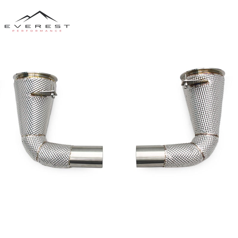 Stainless Steel Free Flow Downpipe for Porsche 911 992 Turbo S Carrera SUS304 Racing Exhaust Pipe Heat Shield Downpipe