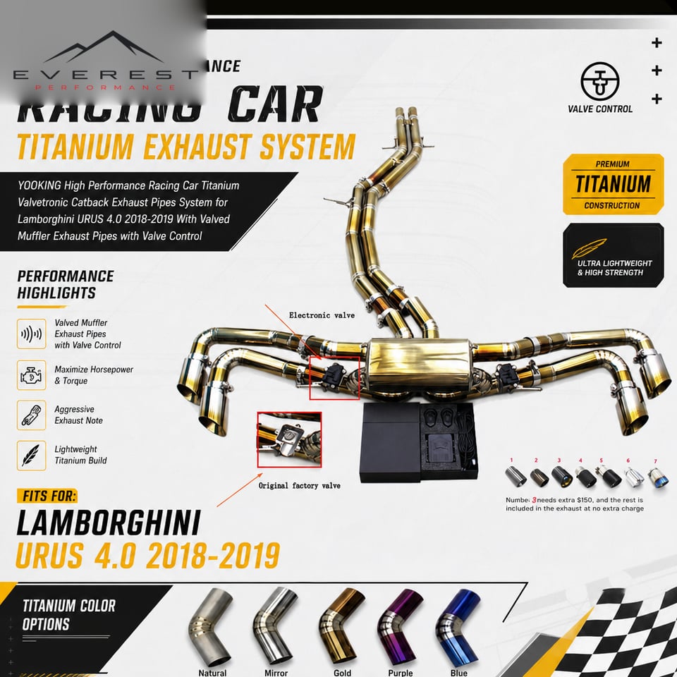 Racing Titanium Valvetronic Catback Exhaust Pipes System for Lamborghini URUS 4.0 2018-2019 With Valved Muffler Exhaust Pipes
