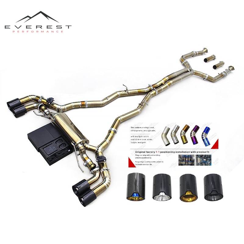 Titanium Gold Lightweight Catback for BMW M5/M6 F90 LCI 4.4TT 2018-2024 Valvetronic Muffler Exhaust With MP Black Tips