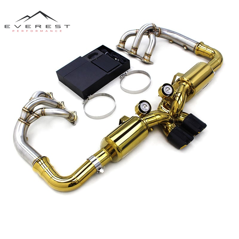Racing SS304 Plate Golden Catback Exhaust Pipe for Porsche 911 991/991.1/991.2 GT3 2011-2019 With Valve Muffler Exhaust Manifold