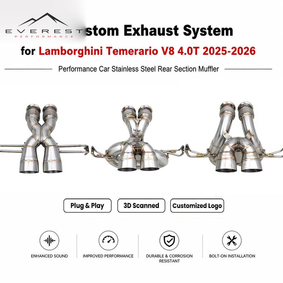 Custom Stainless Steel Exhaust System for Lamborghini Temerario V8 4.0T 2025-2026 Performance Car Rear Section Muffler
