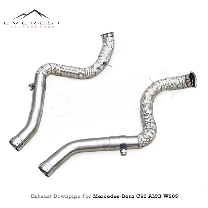 Free Flow Exhaust Downpipe for Mercedes-Benz C63/C63S AMG W205 4.0T 2015-2024 Stainless Steel Exhaust Header with Heat Shield