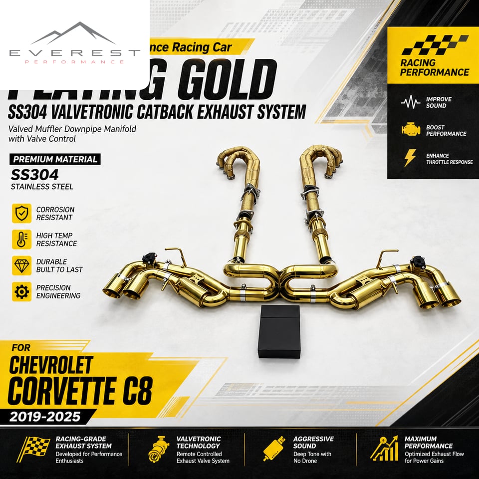 Racing Plating Gold SS304 Valvetronic Catback Exhaust Pipes for Chevrolet Corvette C8 2019-2025 Valved Muffler Downpipe Manifold