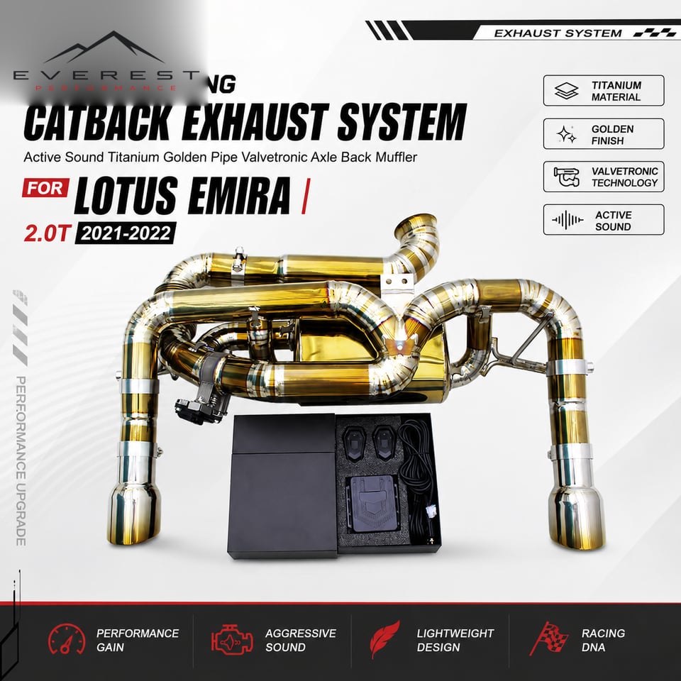 Racing Catback Exhaust System for Lotus EMIRA 2.0T 2021-2022 Active Sound Titanium Golden Pipes Valvetronic Axle Back Muffler