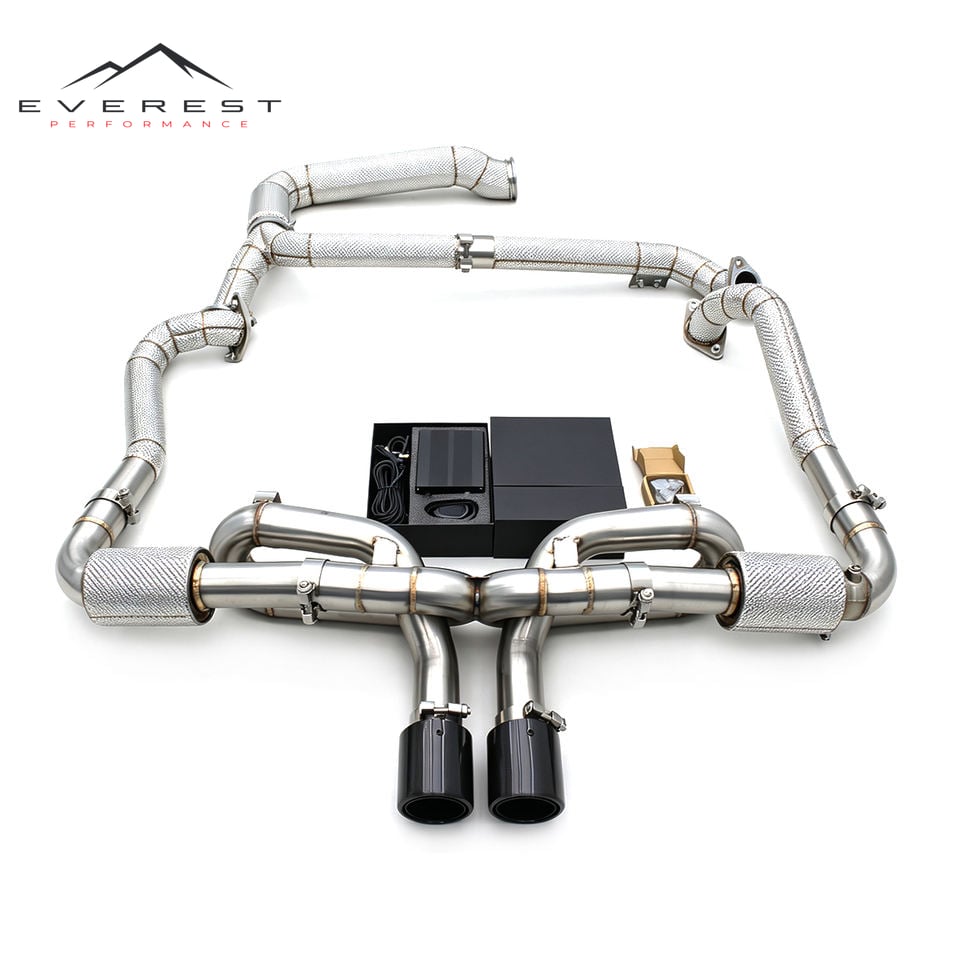 Direct-fit Axle Exhaust Downpipe for Porsche 718 Boxster/Cayman 2.0T 2016-2023 Valved Rear Muffler Section Heat Shield Test Pipe