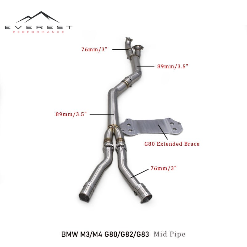3.5inch to 3inch Mid Pipe for BMW M3/M4 G80/G82/G83/G8X 3.0T 2020-2023 Stainless Steel Exhaust Pipe with Brace