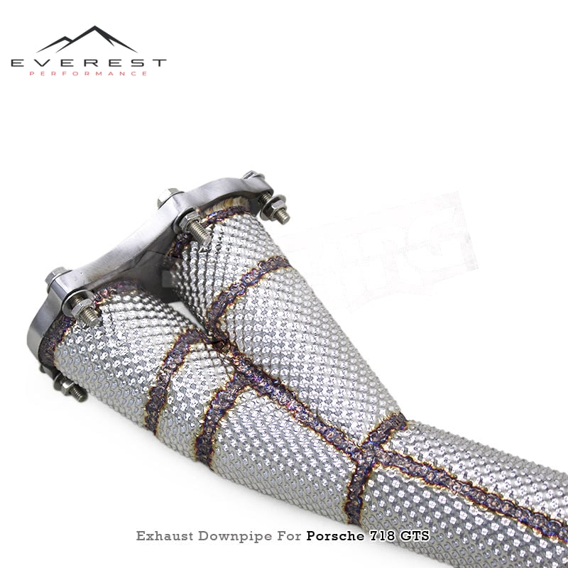 SS304 Exhaust Downpipe for Porsche 718 Cayman GTS 4.0L 2024 with Heat Shield Straight Through Downpipes