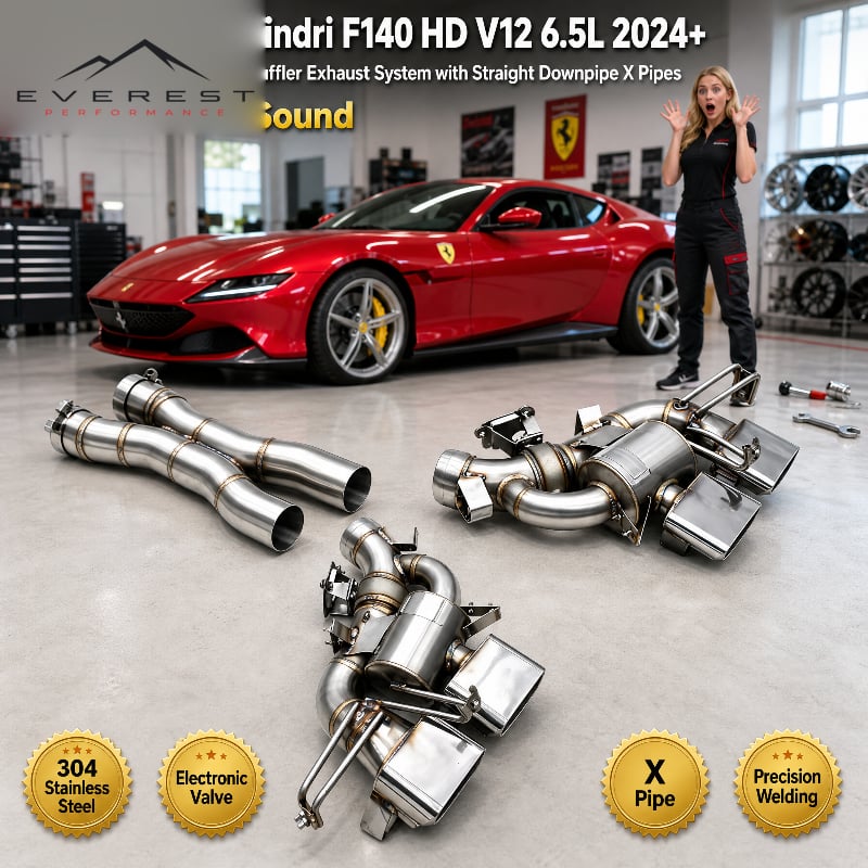 SS304 Performance X-Pipe Exhaust Pipe for Ferrari 12Cilindri F140 HD V12 6.5L 2024+ Vacuum Valve Axleback System