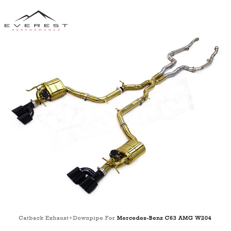 SS304 Straight Downpipe Gold Plating Full Exhaust for Mercedes-Benz C63 AMG W204 6.2L 2011-2015 Electronic MufflerSystem