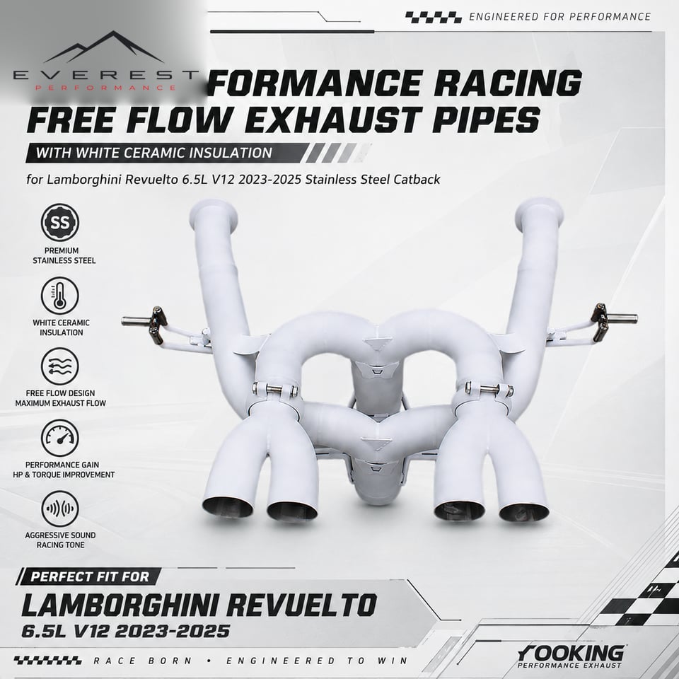 Racing Free Flow Exhaust Pipes with White Ceramic Insulation for Lamborghini Revuelto 6.5L V12 2023-2025 Stainless Steel Catback