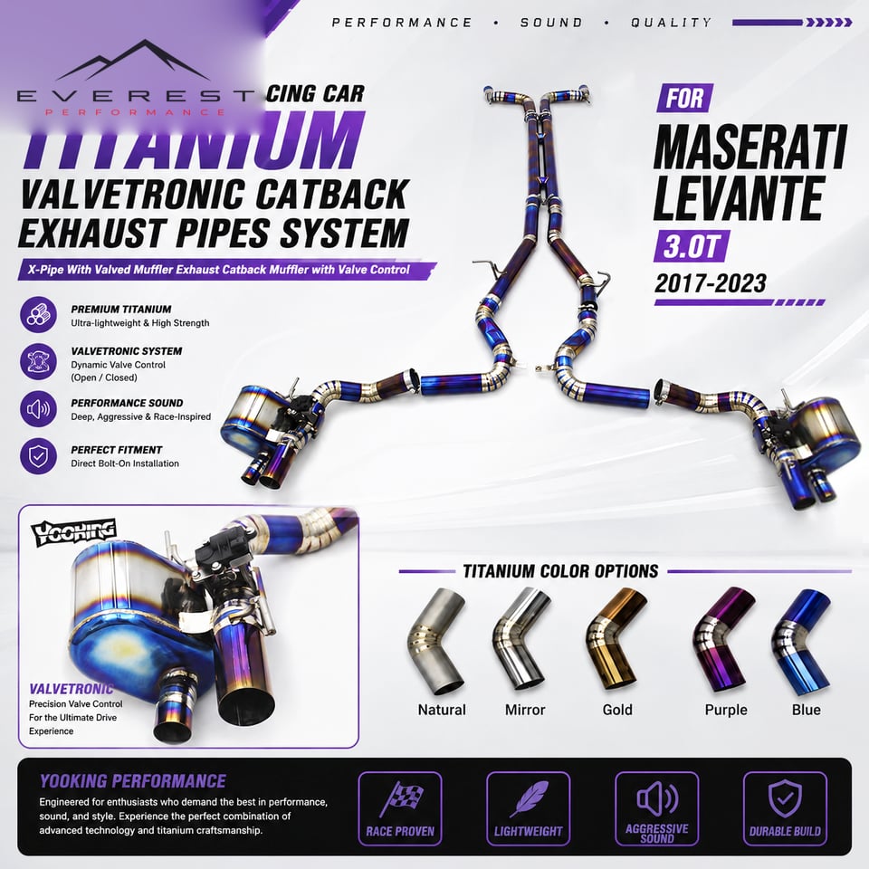 Racing Titanium Valvetronic Catback Exhaust Pipes System for Maserati Levante 3.0T 2017-2023 X-Pipe With Valved Muffler Exhaust