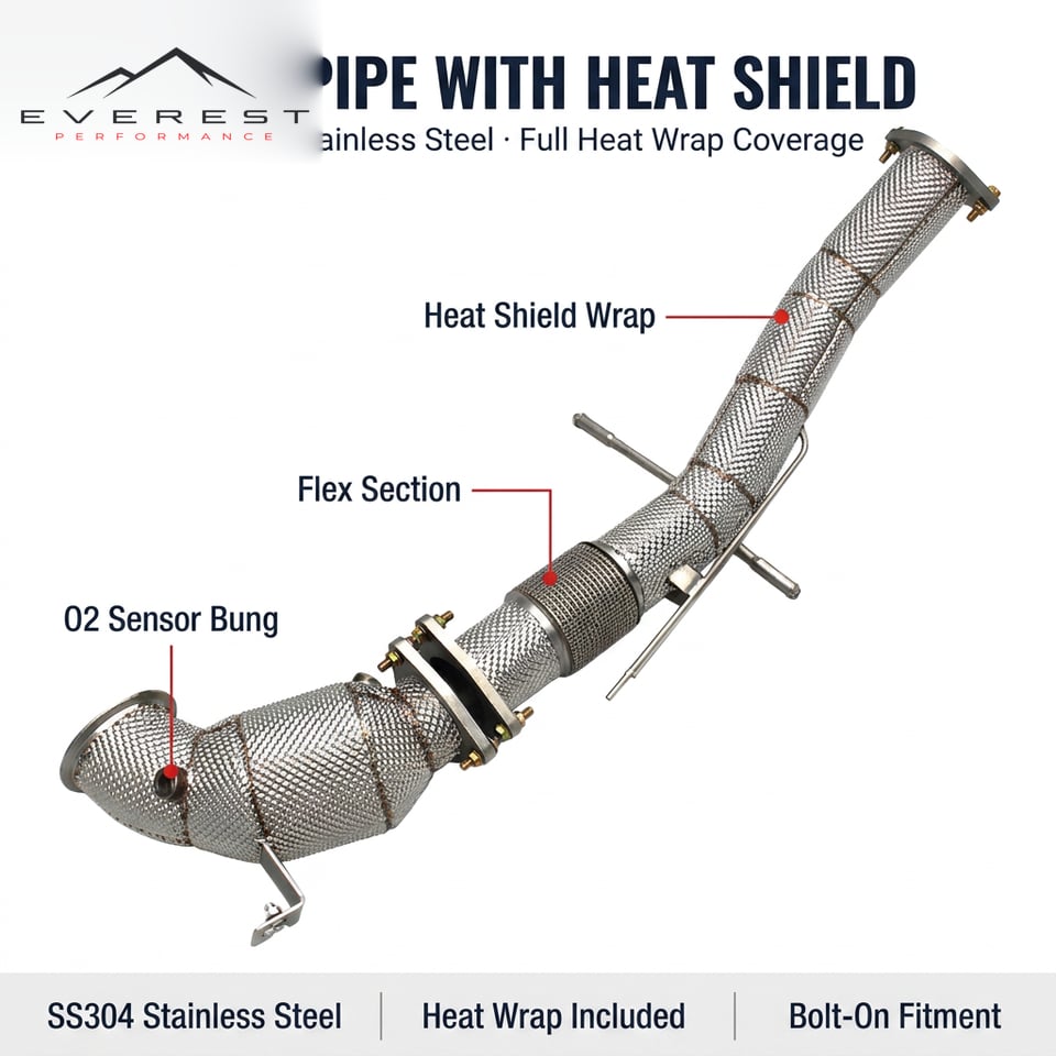 High Flow Exhaust System for Lynk & Co 03/03+ 1.5T 2019+ Stainless Steel Full Heat Wrap Coverage Downpipe
