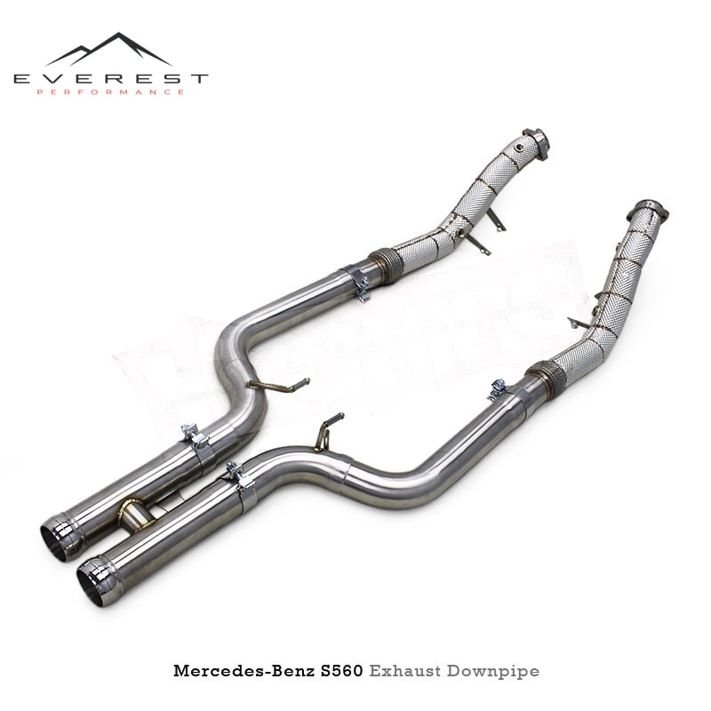 SS304 Exhaust Downpipe Pipes for Mercedes-Benz/Maybach S560 4.7 W222 2017-2023 With Heat Shield X Pipes Free Flow Downpipes