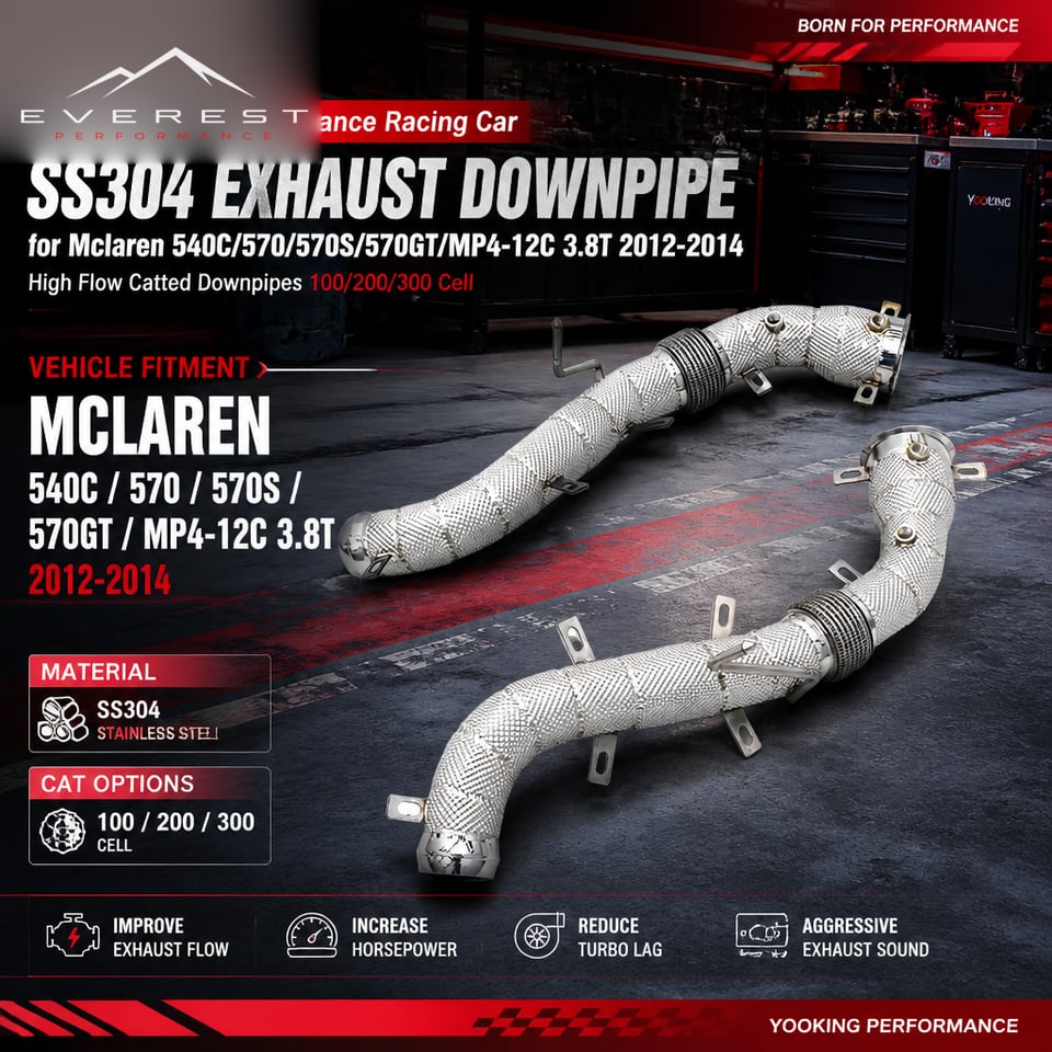 Racing SS304 Exhaust Downpipe for Mclaren 540C/570/570S/570GT/MP4-12C 3.8T 2012-2014 High Flow Catted Downpipes 100/200/300 Cell