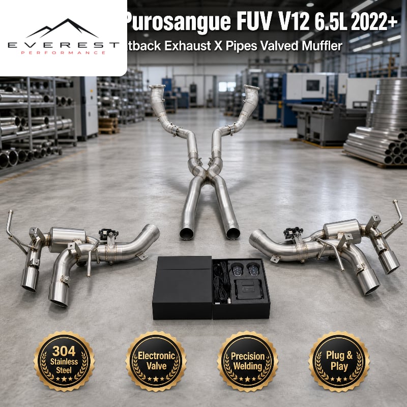 SS304 Catback Exhaust X Pipes for Ferrari Purosangue FUV V12 6.5L 2022+ Valved Muffler Free Flow Straight Downpipe