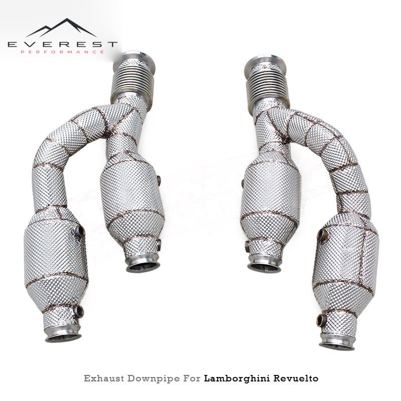 SS304 Exhaust Downpipe for Lamborghini Revuelto V12 6.5L 2023-2025 With Heat Shield 100/200/300 Cell Catalyst Downpipe
