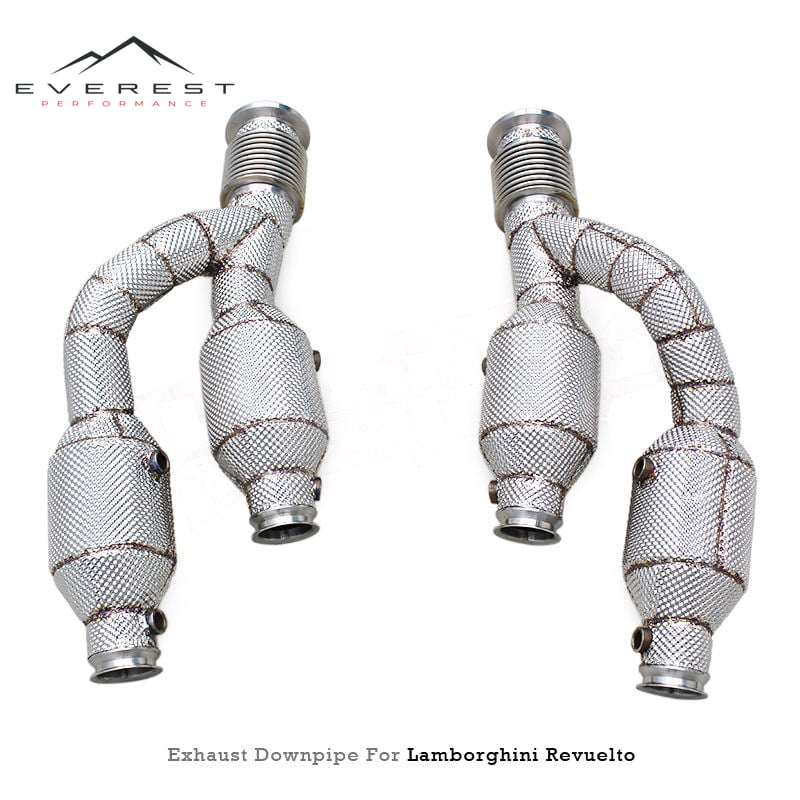 SS304 Exhaust Downpipe for Lamborghini Revuelto V12 6.5L 2023-2025 With Heat Shield 100/200/300 Cell Catalyst Downpipe