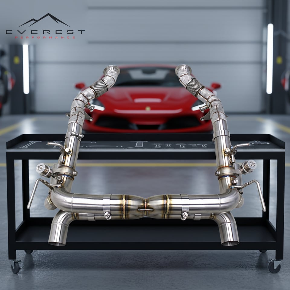 Custom Street Car Exhaust System for Ferrari F8 Spider/Tributo V8 3.9T 2019+ Straight Downpipe Valved X Pipe Catback Muffler