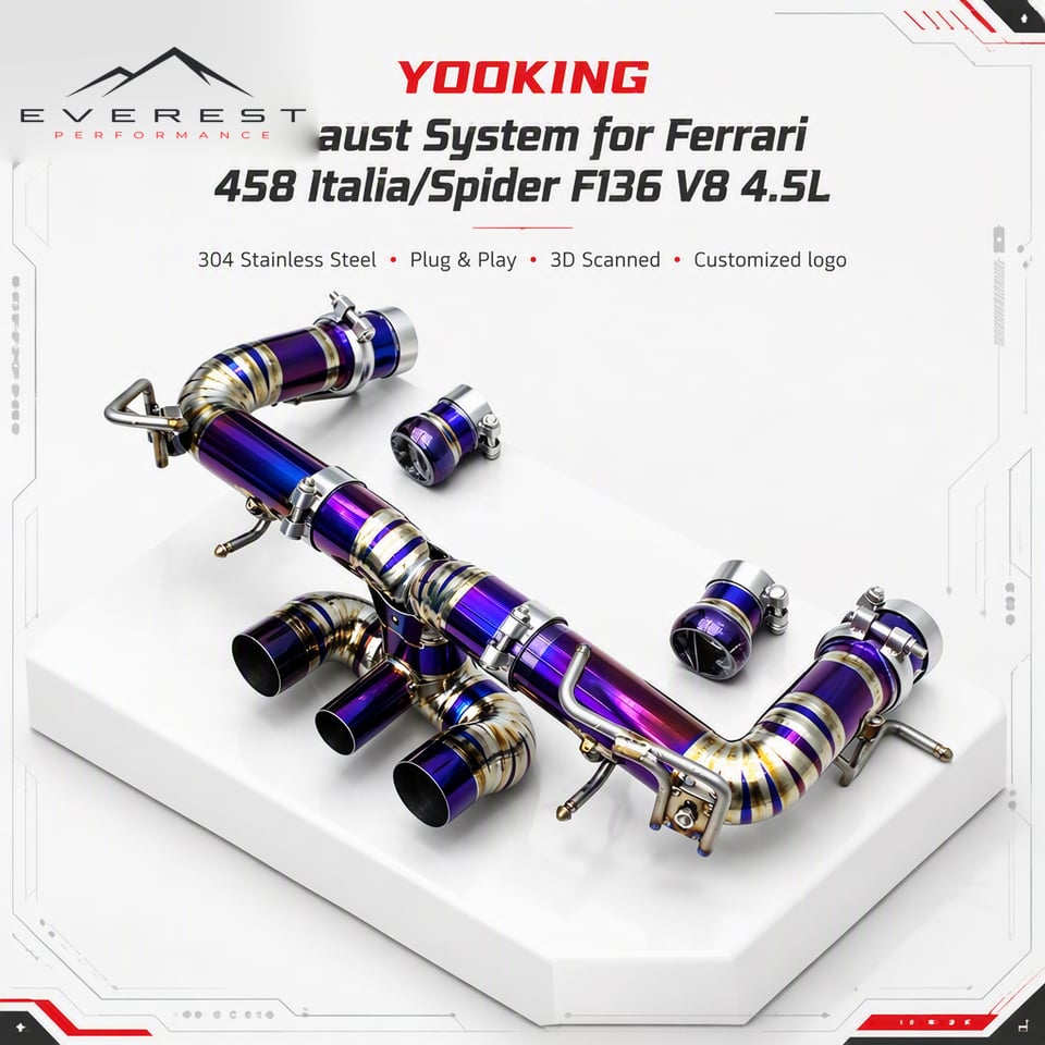 Titanium Rear Section Pipes for Ferrari 458 Italia/Spider F136 V8 4.5L 2011-2016 Titanium Lightweight Valved Exhaust System