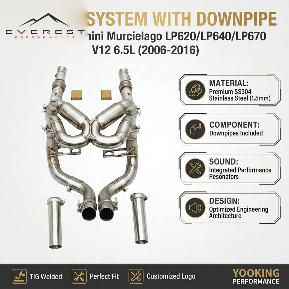SS304L Exhaust Pipe System for Lamborghini Murcielago LP620/LP640/LP670 V12 6.5L 2006-2016 Catback Exhaust Downpipe