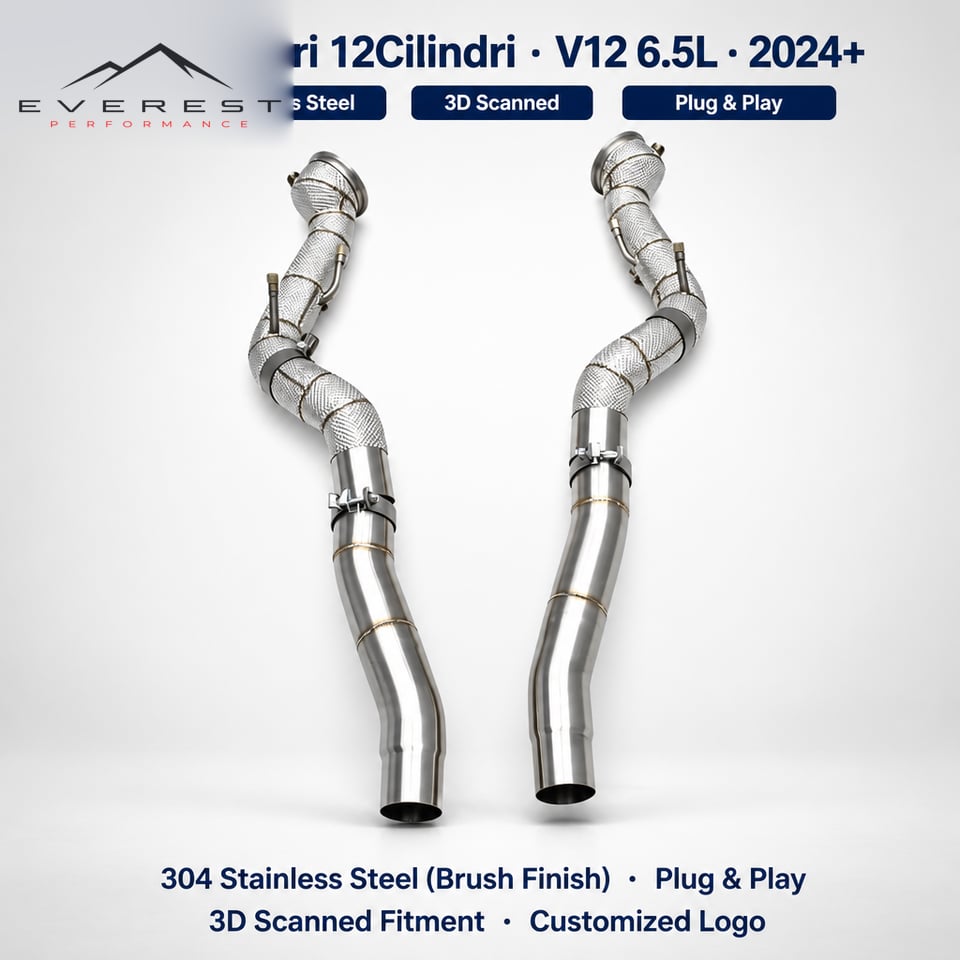 Direct-fit Heat Shield Straight Downpipe for Ferrari 12Cilindri F140 HD V12 6.5L 2024+ Race Link Pipe Free Flow SUS304 Test Pipe
