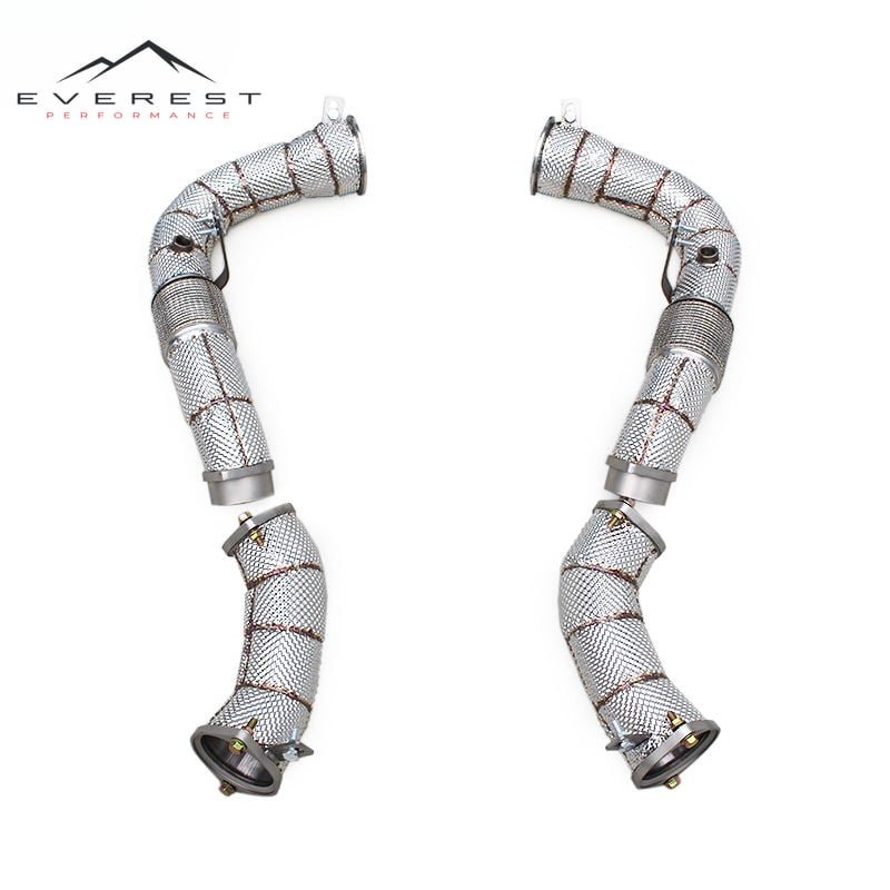 Racing SS304 Exhaust Pipes Downpipe for BMW X5M/X6M F95/F96/LCI 4.4TT 2020+ With Heat Shield Free Flow Exhaust Downpipe Muffler
